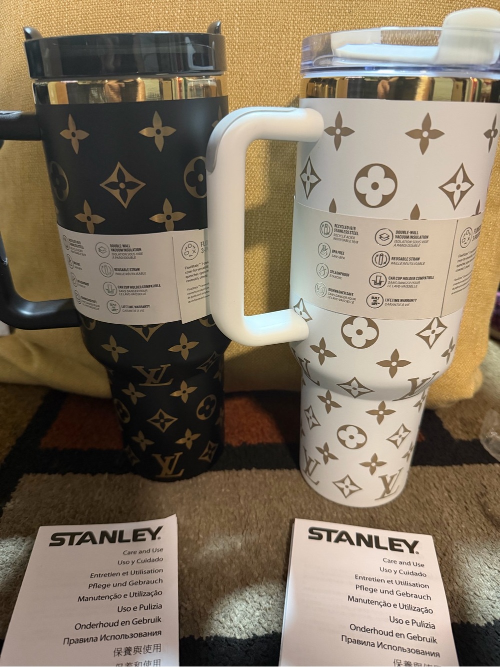 Stanley Monogram 40oz Travel Mug in Black & White with Gold Accents